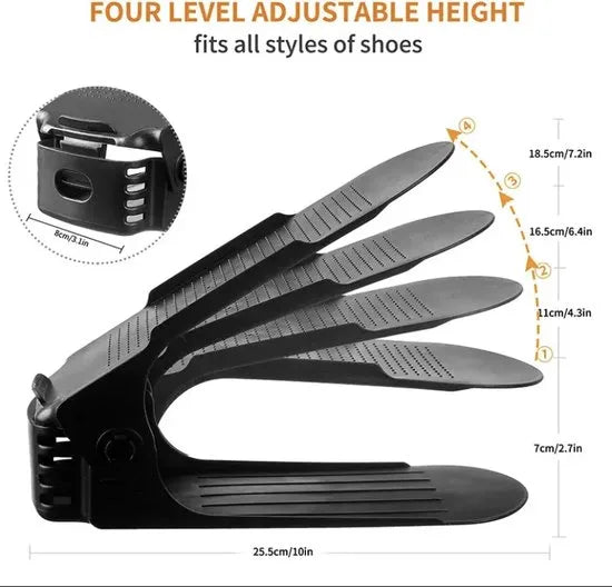 10 x Verstelbare Schoenen Organizers Zwart - Opbergsysteem - Zwart