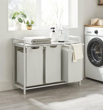 FurnStar Wasmand - Wassorteerder - 3 vakken - Wasmanden - Wassorteerder 3 vaken - 3x 38 L - 114L - Metalen Frame - Stijlvol en Duurzaam- Wit