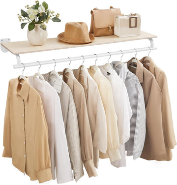Furnstar Wandgarderobe - Wandrek met Kledingstang - Totale Belastbaarheid 60 kg - Natuurlijk beige + wolkenwit - 28 x 109 x 13,2 cm - Voor Slaapkamer, Kleedkamer of Entree