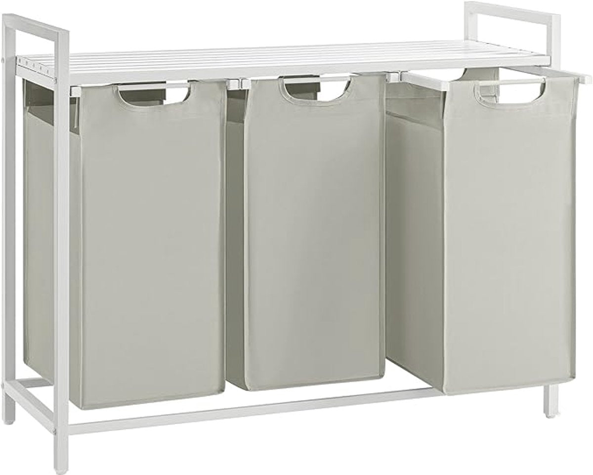 FurnStar Wasmand - Wassorteerder - 3 vakken - Wasmanden - Wassorteerder 3 vaken - 3x 38 L - 114L - Metalen Frame - Stijlvol en Duurzaam- Wit