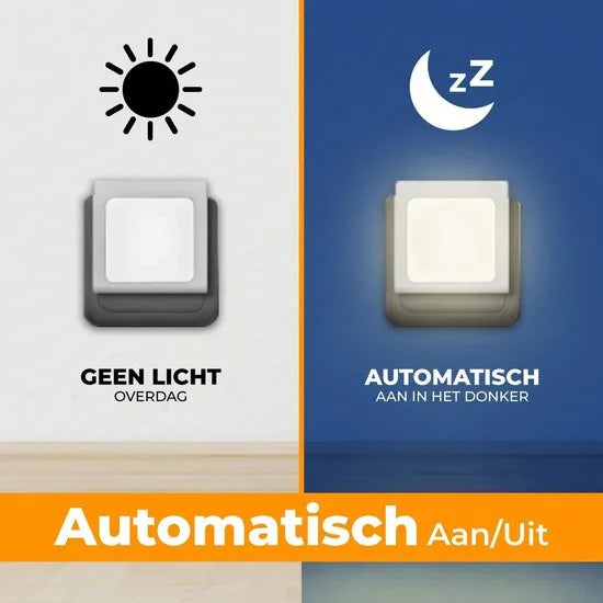 2 stuks LED Nachtlampje - Verlichting Babykamer- Babykamer Nachtlampjes - Bedlampje Stopcontact - Dag en Nacht Sensor - Warm Wit