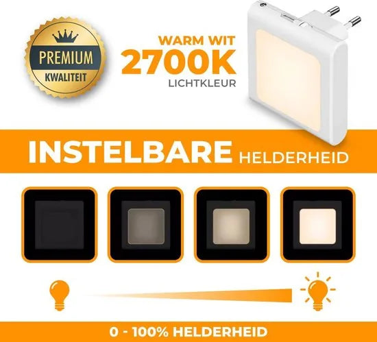 2 stuks LED Nachtlampje - Verlichting Babykamer- Babykamer Nachtlampjes - Bedlampje Stopcontact - Dag en Nacht Sensor - Warm Wit