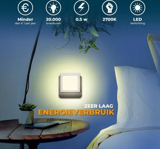 2 stuks LED Nachtlampje - Verlichting Babykamer- Babykamer Nachtlampjes - Bedlampje Stopcontact - Dag en Nacht Sensor - Warm Wit