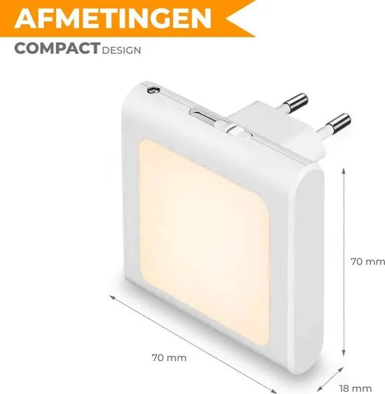 2 stuks LED Nachtlampje - Verlichting Babykamer- Babykamer Nachtlampjes - Bedlampje Stopcontact - Dag en Nacht Sensor - Warm Wit
