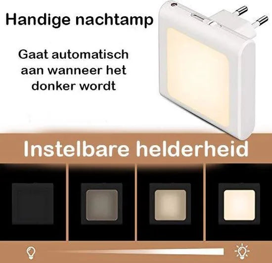 2 x LED-nachtlampje plug-in/stopcontact -nachtlampje met dag/nacht sensor - plugin ledlamp – Nachtlampje - warm licht – dimbaar – Voor in de baby/kinder kamer