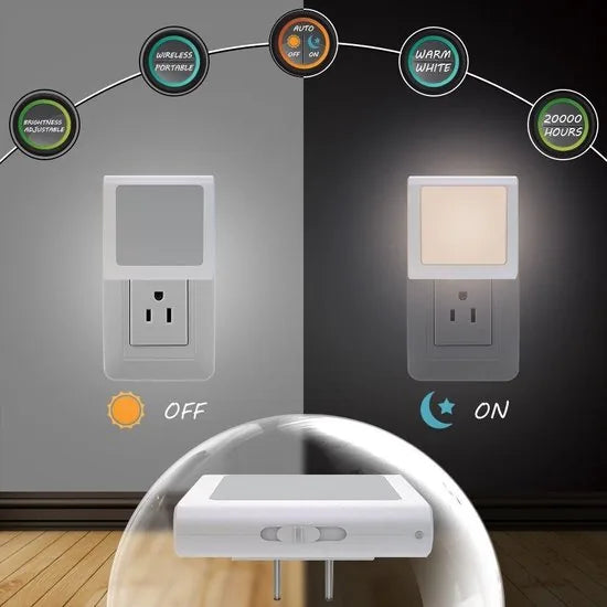 2 x LED-nachtlampje plug-in/stopcontact -nachtlampje met dag/nacht sensor - plugin ledlamp – Nachtlampje - warm licht – dimbaar – Voor in de baby/kinder kamer