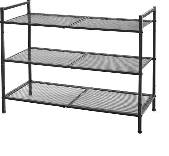 3-laags schoenenrek - stapelbare schoenenorganizer - 9-12 paar schoenen - metalen schoenenrekopslag - voor entree, woonkamer, badkamer - zwart