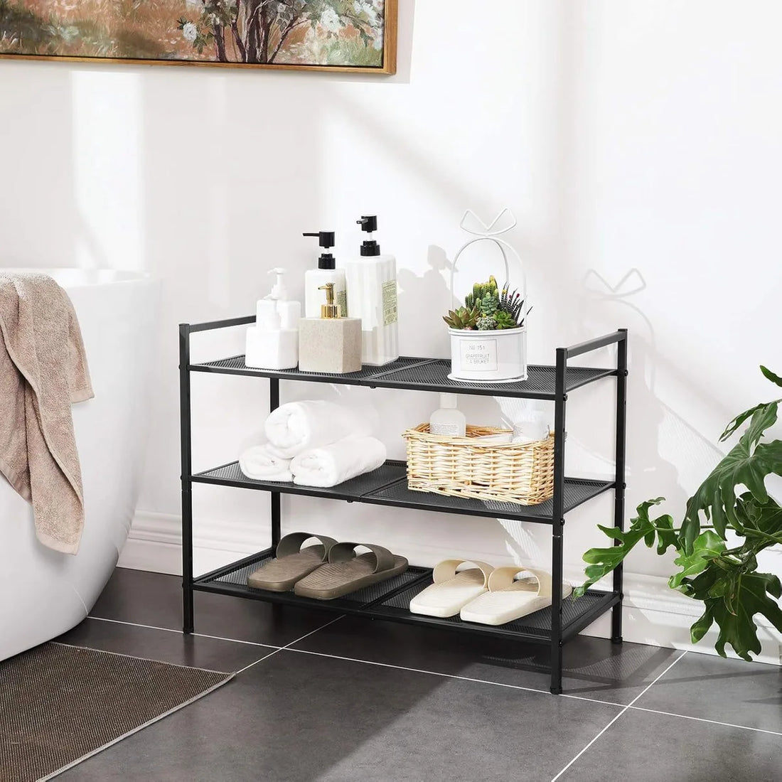 3-laags schoenenrek - stapelbare schoenenorganizer - 9-12 paar schoenen - metalen schoenenrekopslag - voor entree, woonkamer, badkamer - zwart