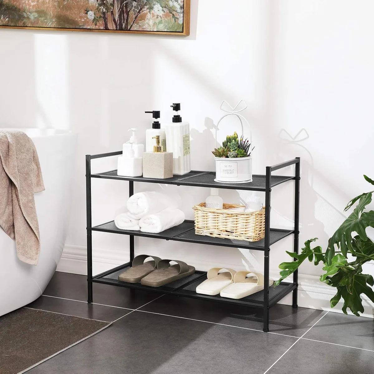 3-laags schoenenrek - stapelbare schoenenorganizer - 9-12 paar schoenen - metalen schoenenrekopslag - voor entree, woonkamer, badkamer - zwart