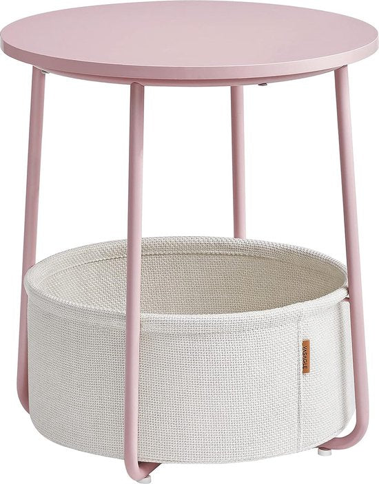 Furnstar Ronde Bijzettafel met Stoffen Opbergmand - Moderne Salontafel - Nachtkastje voor Woonkamer en Slaapkamer 45×45×51cm