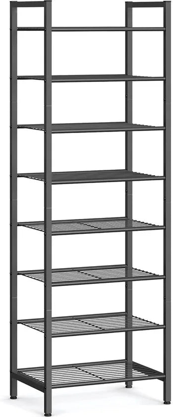 8-laags slank schoenenrek - opbergorganizer standaard - 16-24 paar schoenen - ruimtebesparend met grote capaciteit - verticale metalen plank - 44,6 x 30,5 x 128,5 cm - zwart