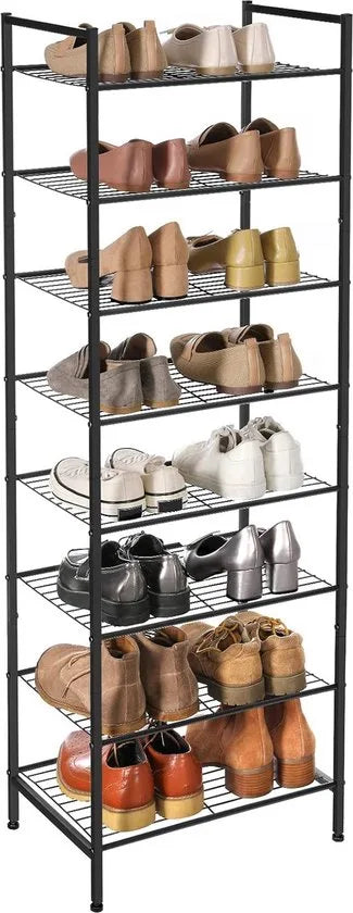 8-laags slank schoenenrek - opbergorganizer standaard - 16-24 paar schoenen - ruimtebesparend met grote capaciteit - verticale metalen plank - 44,6 x 30,5 x 128,5 cm - zwart