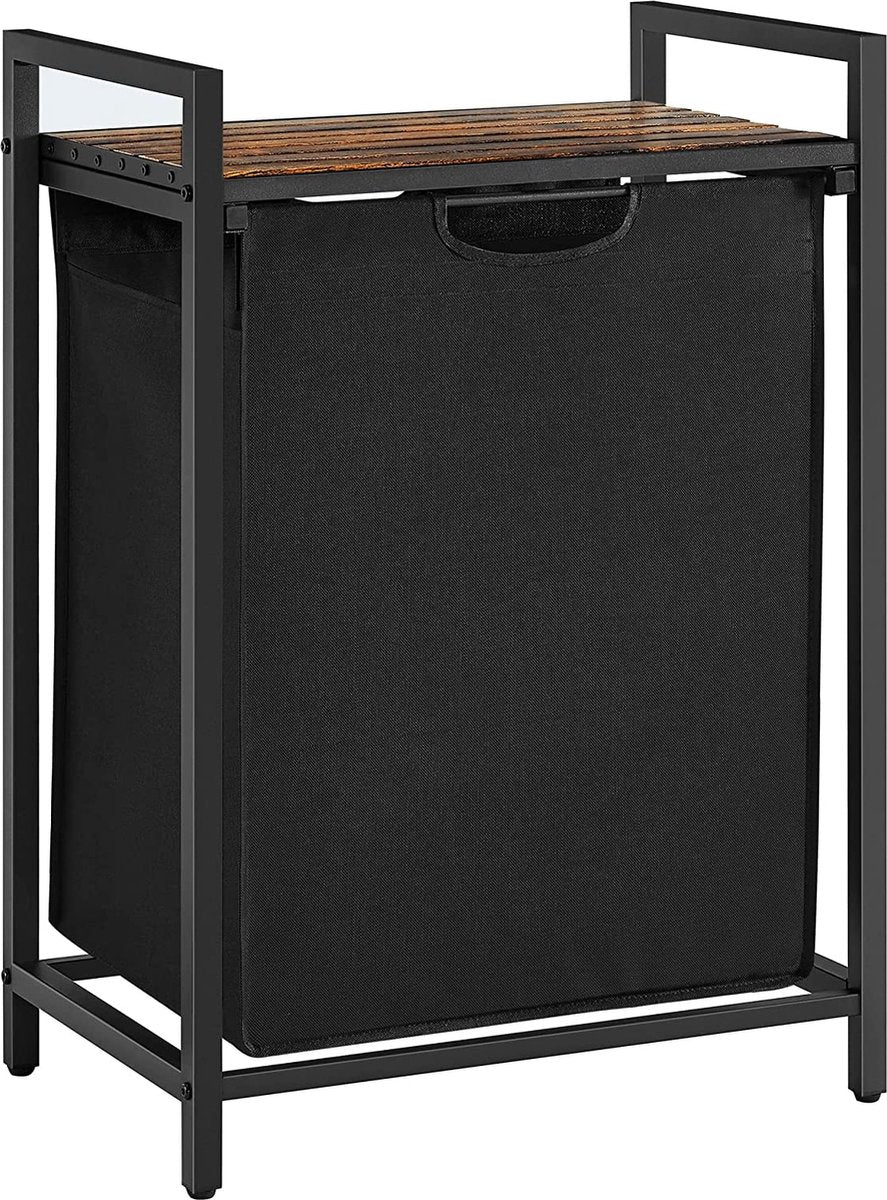 FurnStar - Wasmand - Was emmer Met Plank - Wasbox - Waszak Van Oxford Stof - Uitschuifbaar Verwijderbaar - Metalen Frame - 65 L - 50 x 33 x 72 cm - Vintage Bruin-Zwart