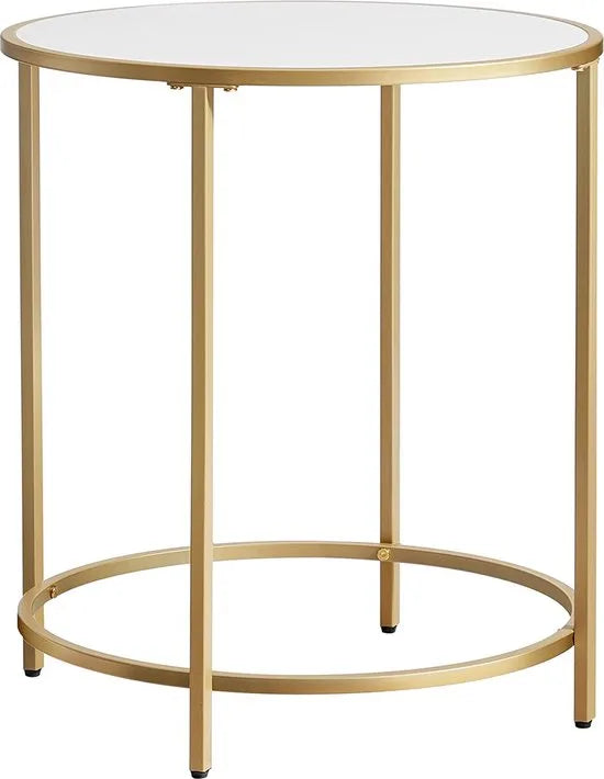 A.T. Shop Ronde Salontafel Nachtkastje met houten spaanplaat en goud metalen frame Eenvoudige montage voor slaapkamer woonkamer modern wit goud