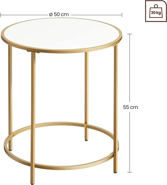 A.T. Shop Ronde Salontafel Nachtkastje met houten spaanplaat en goud metalen frame Eenvoudige montage voor slaapkamer woonkamer modern wit goud