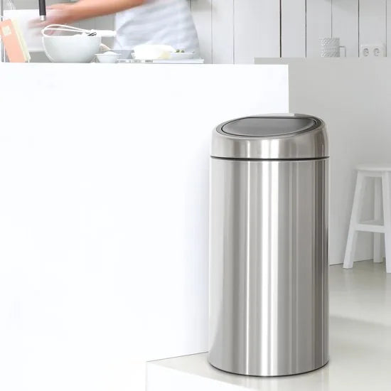 Afvalverzamelaar 45 liter 'Touch Bin®' met kunststof binnenemmer, Matt Steel Fingerprint Proof