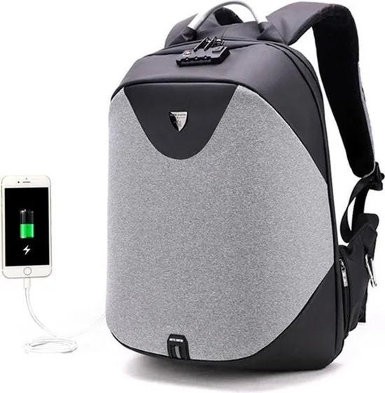 Arctic Hunter Rugzak voor laptop tot 16 inch met USB poort voor aansluiten van powerbank - Met code slot - zwart/grijs - Met veel extra opties