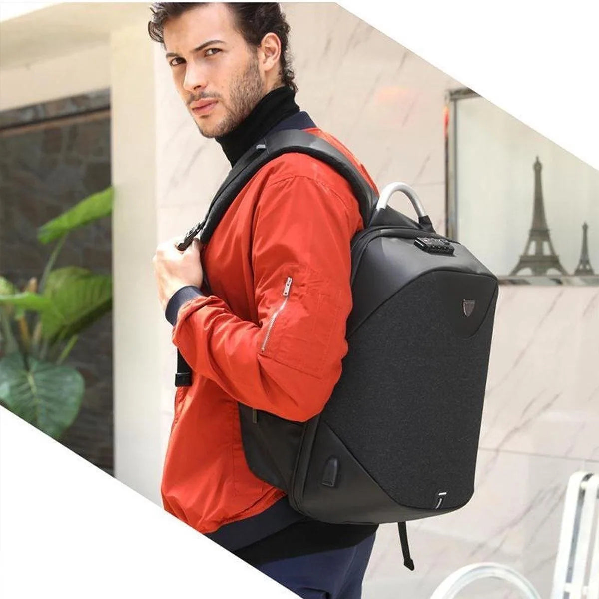 Arctic Hunter Rugzak voor laptop tot 16 inch met USB poort voor aansluiten van powerbank - Met code slot - zwart/grijs - Met veel extra opties