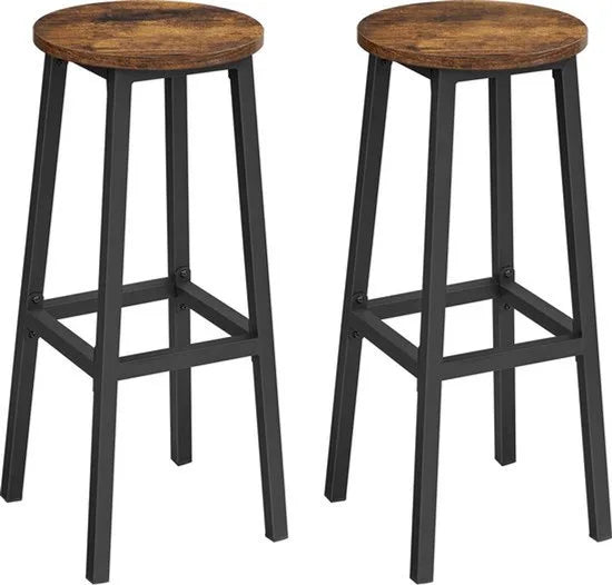AZURU -Barkruk - set van 2 barstoelen - Keukenstoelen met stevig stalen frame - Hoogte 65 cm - Eenvoudig te monteren - Industriële stijl - Hout - Metaal - Vintage Bruin - Zwart