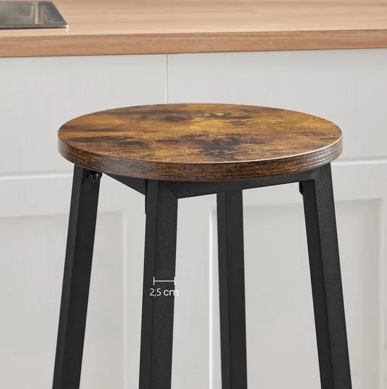 AZURU -Barkruk - set van 2 barstoelen - Keukenstoelen met stevig stalen frame - Hoogte 65 cm - Eenvoudig te monteren - Industriële stijl - Hout - Metaal - Vintage Bruin - Zwart