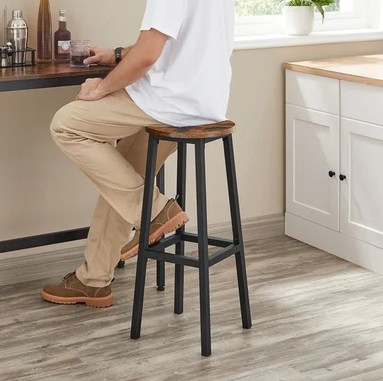 AZURU -Barkruk - set van 2 barstoelen - Keukenstoelen met stevig stalen frame - Hoogte 65 cm - Eenvoudig te monteren - Industriële stijl - Hout - Metaal - Vintage Bruin - Zwart