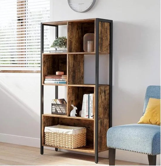 AZURU Boekenkast Industrieel met Stalen Frame – Kasten voor Decoratie Woonkamer – Boekenrek – 74 x 29,6 x 154,5 cm – Bruin/Zwart