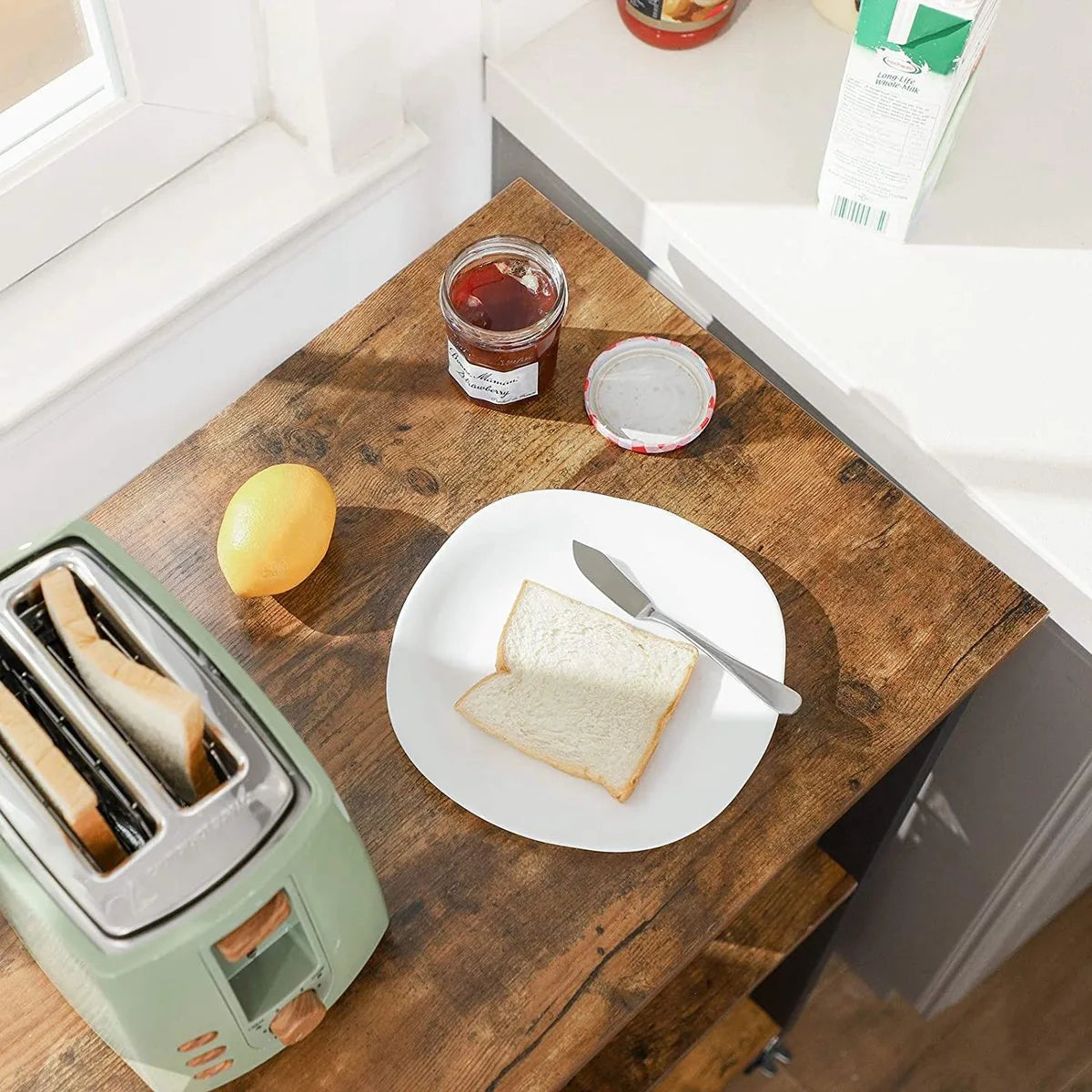 AZURU Industriële keukentrolley op Wieltjes – Bijzettafel Metaal met Hout – Tafel - Zwart