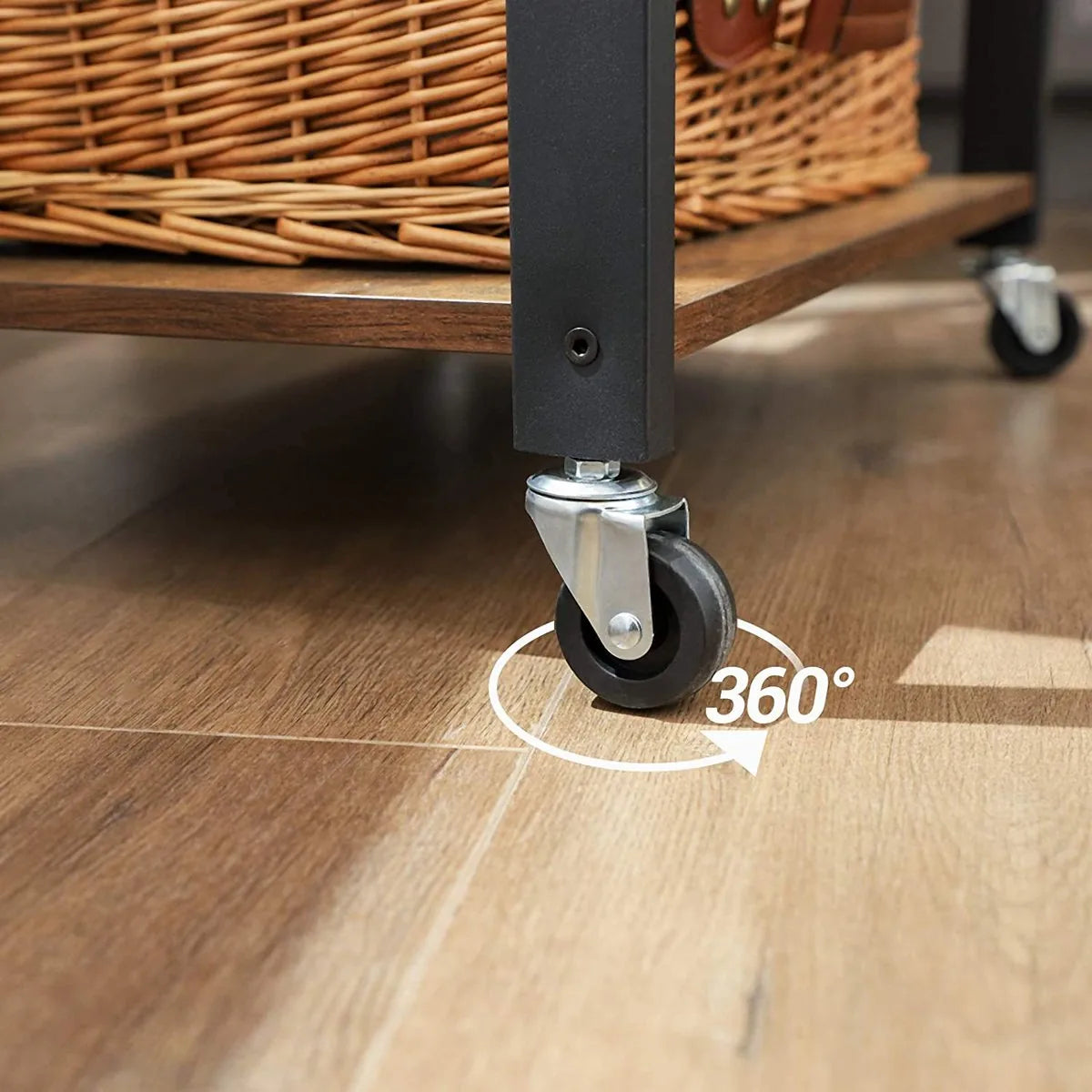 AZURU Industriële keukentrolley op Wieltjes – Bijzettafel Metaal met Hout – Tafel - Zwart