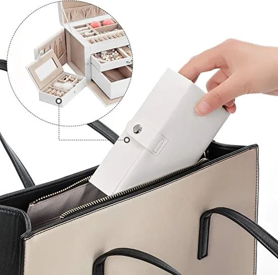 AZURU - Luxe Sieradendoos met Spiegel - 3 Lagen - 20 compartimenten - Met Slot - Wit