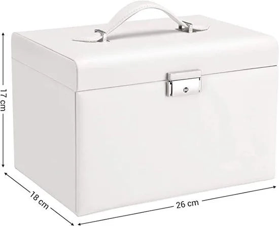 AZURU - Luxe Sieradendoos met Spiegel - 3 Lagen - 20 compartimenten - Met Slot - Wit