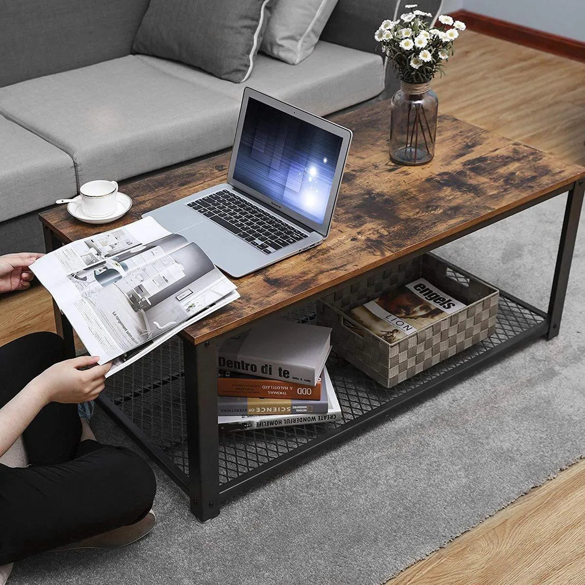 AZURU - Salontafel - industriële look - Bruin/zwart