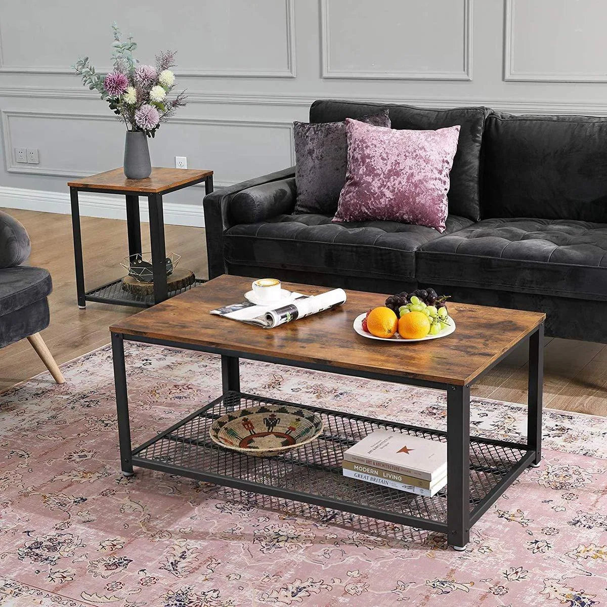 AZURU - Salontafel - industriële look - Bruin/zwart