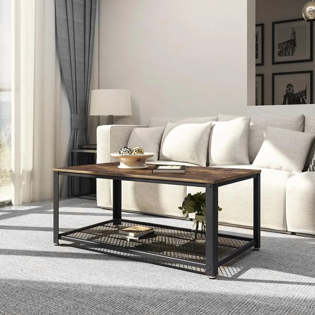 AZURU - Salontafel - industriële look - Bruin/zwart