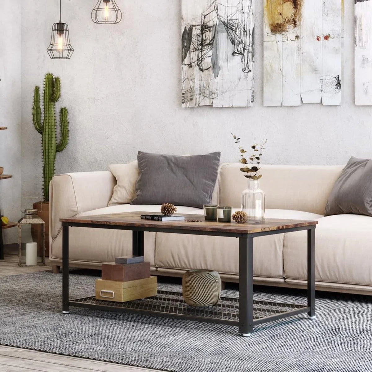 AZURU - Salontafel - industriële look - Bruin/zwart