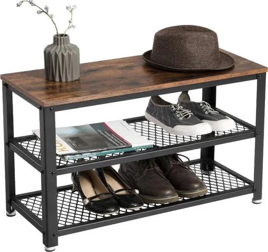AZURU - Schoenenkast met Bankje - opbergrek - Hout - Metaal