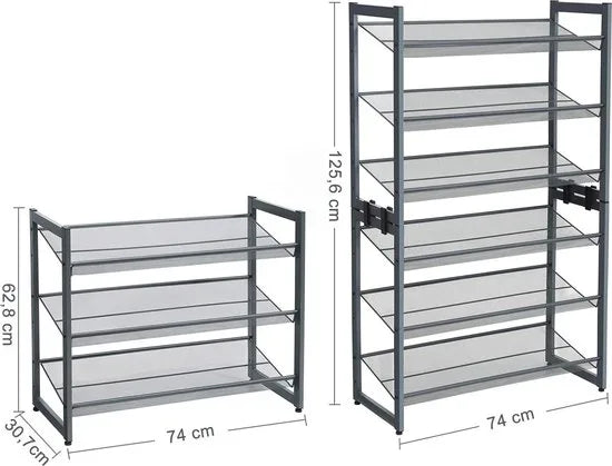 Azuru schoenenrek - 12 paar schoenen - 3 niveau's - uitbreidbaar - metaal