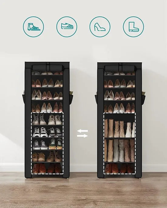 AZURU Schoenenrek – Schoenenkast voor 27 Paar Schoenen – 10 Planken - 160 x 58 x 28 cm – Metaal - Zwart