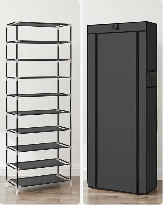 AZURU Schoenenrek – Schoenenkast voor 27 Paar Schoenen – 10 Planken - 160 x 58 x 28 cm – Metaal - Zwart