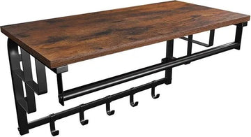 AZURU - Wandkapstok met 5 haken - Metaal - Hout - Zwart - Bruin