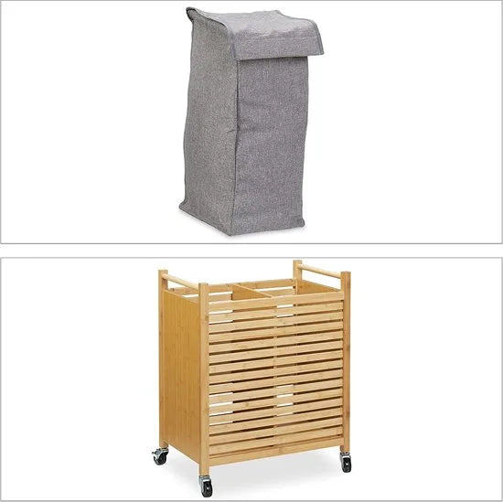 Azuru Wasmand met 2 Vakken en Opbergplank – Wassorteerder – Max. 30 kg - Zwart