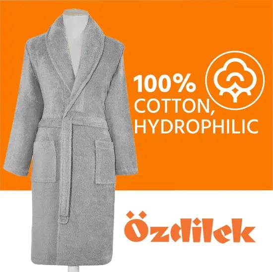 Badjas 100% Turks Katoen Badjas, S/M - Unisex ochtendjas, Absorberende Badjassen met Shawlkraag voor Vrouwen & Mannen 1st - Grijs