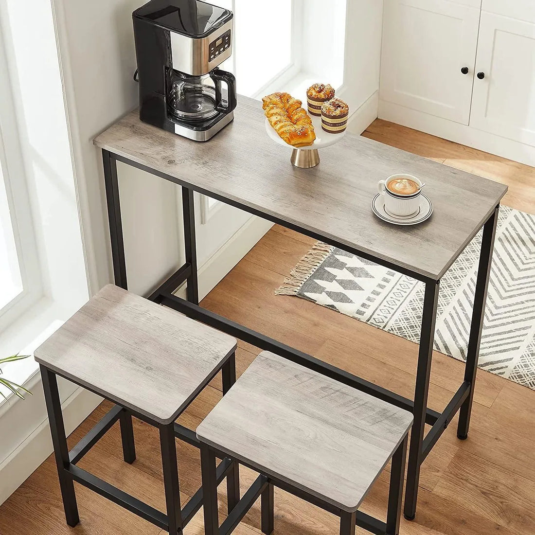 Barkruk, 2-delige set, barstoelen, keukenstoelen, voor keuken, woonkamer, eetkamer, industrieel design, grijpzwart LBC065B02