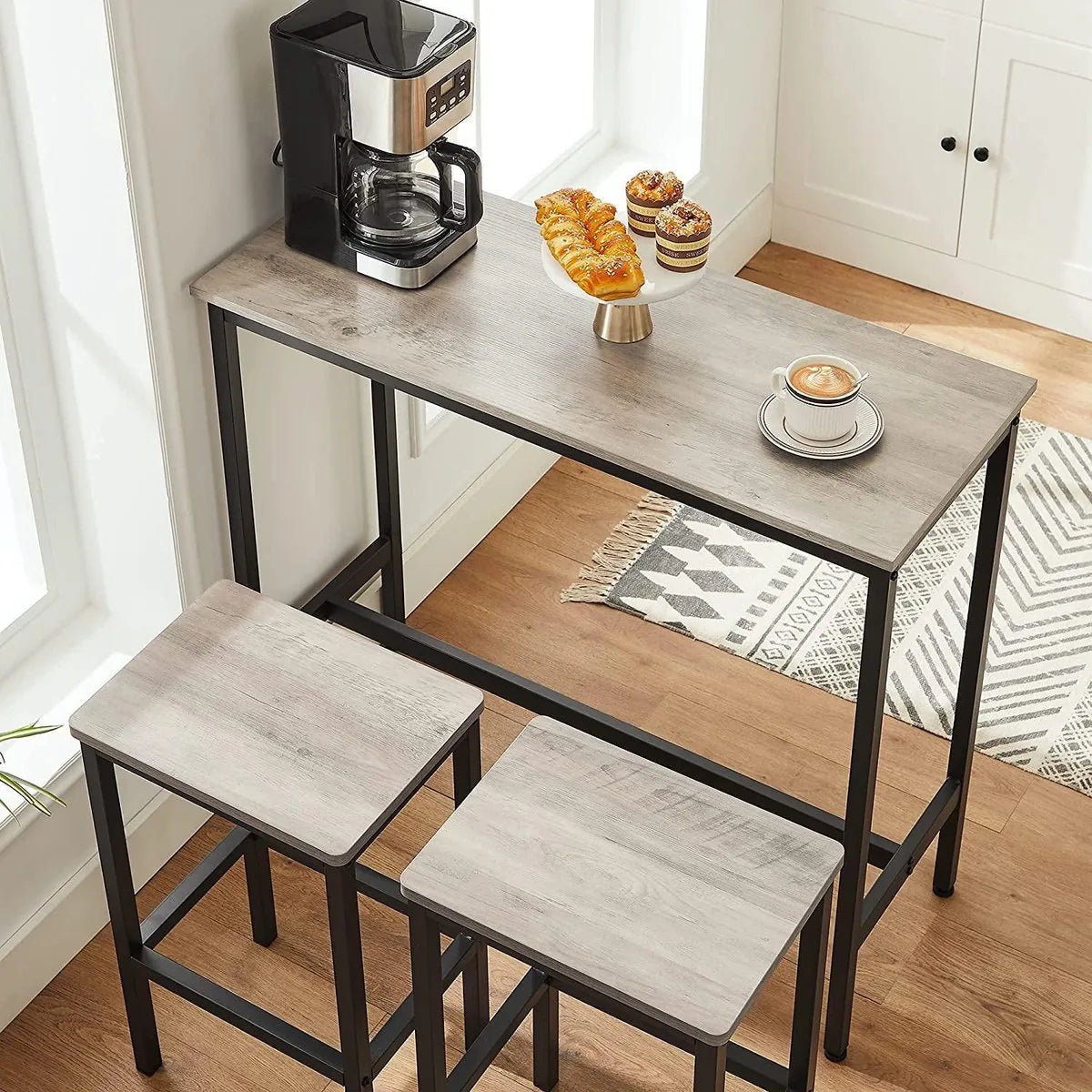 Barkruk, 2-delige set, barstoelen, keukenstoelen, voor keuken, woonkamer, eetkamer, industrieel design, grijpzwart LBC065B02