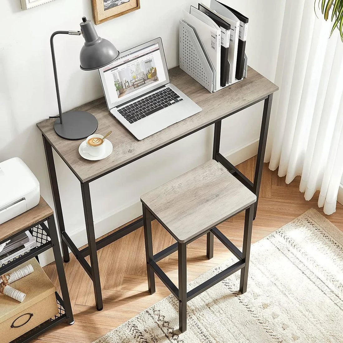 Barkruk, 2-delige set, barstoelen, keukenstoelen, voor keuken, woonkamer, eetkamer, industrieel design, grijpzwart LBC065B02