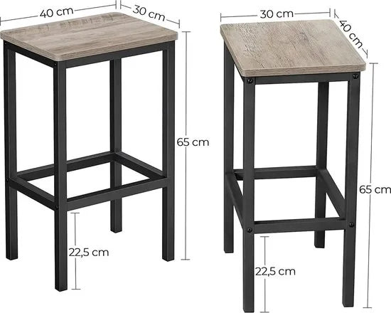 Barkruk, 2-delige set, barstoelen, keukenstoelen, voor keuken, woonkamer, eetkamer, industrieel design, grijpzwart LBC065B02