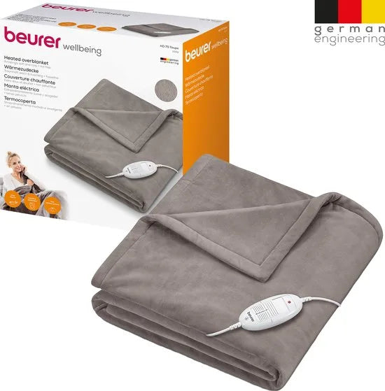 Beurer Elektrische Deken - Warmtedeken - 1 persoons 180x130cm - Test: Zeer goed - Automatische uitschakeling - Taupe - 3 Jaar Garantie