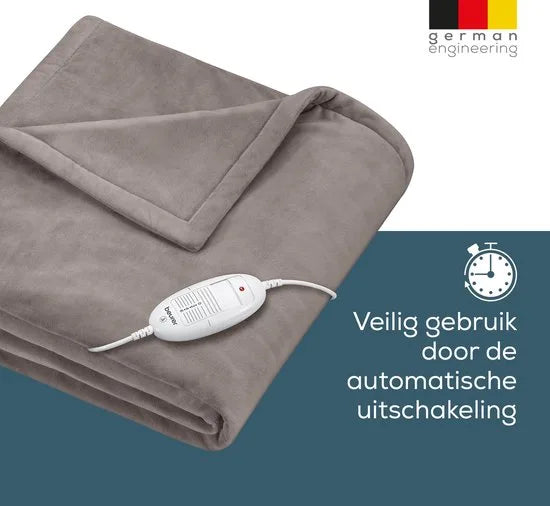 Beurer Elektrische Deken - Warmtedeken - 1 persoons 180x130cm - Test: Zeer goed - Automatische uitschakeling - Taupe - 3 Jaar Garantie