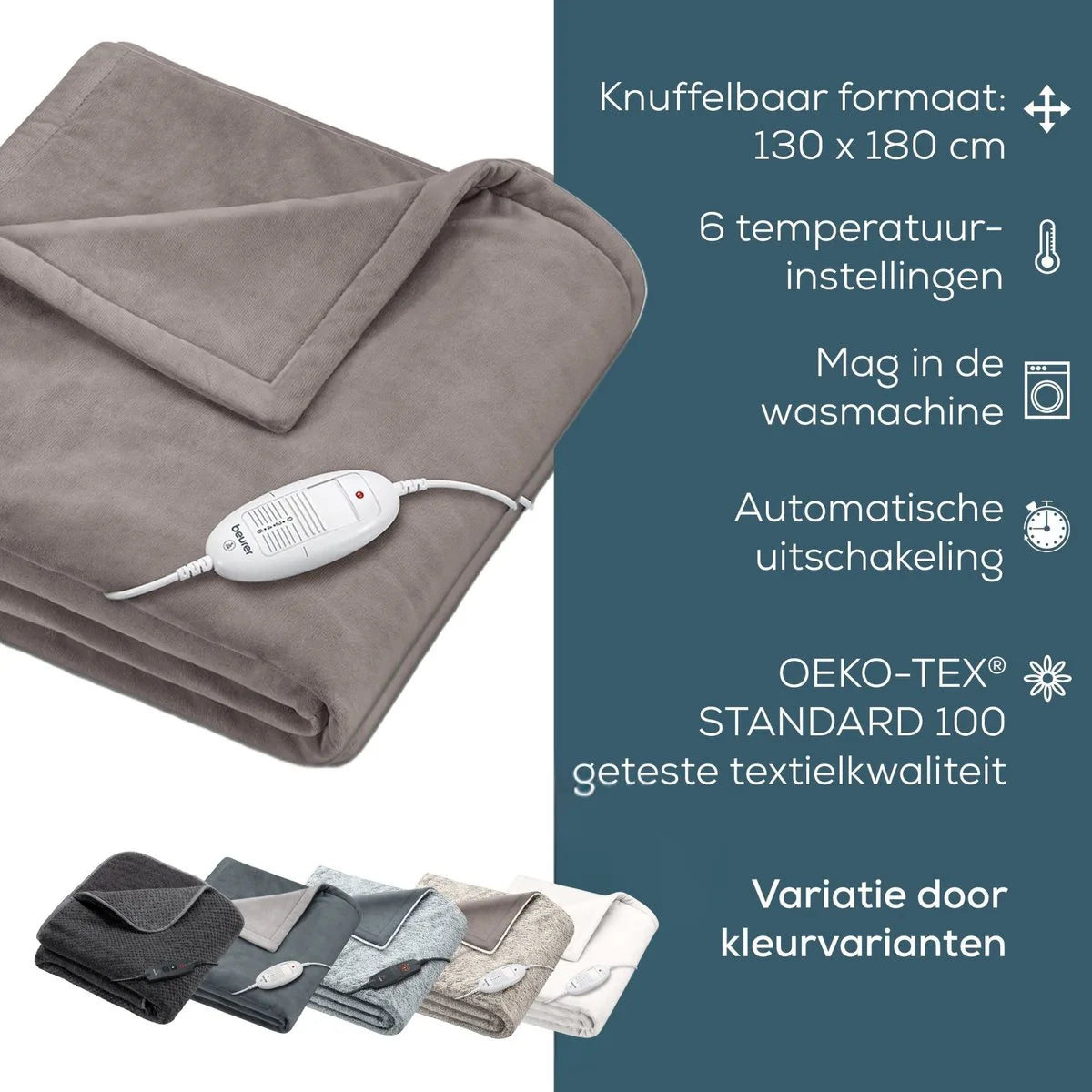 Beurer Elektrische Deken - Warmtedeken - 1 persoons 180x130cm - Test: Zeer goed - Automatische uitschakeling - Taupe - 3 Jaar Garantie
