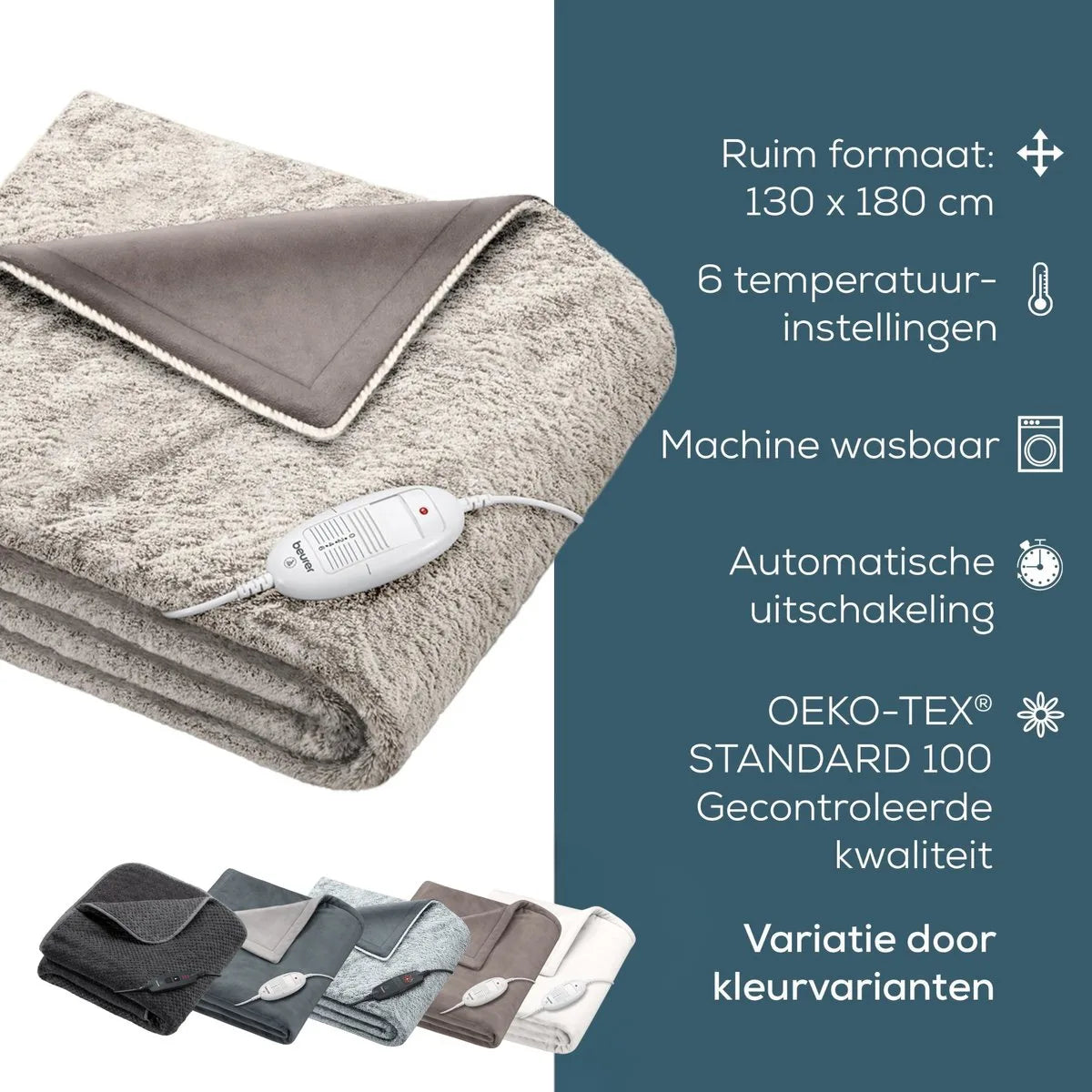 Beurer Elektrische Deken - Warmtedeken - 1 persoons 180x130cm - Test: Zeer goed - Automatische uitschakeling - Nordic - 3 Jaar Garantie