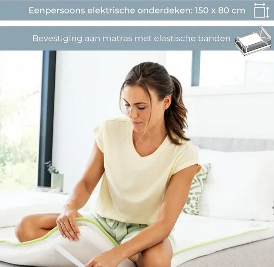 Beurer Elektrische onderdeken 1 persoons - Elektrische deken 150x80cm - Onderdeken - BSS (Beurer Safety System) - Ademend fleece - Elastische Banden - Wit